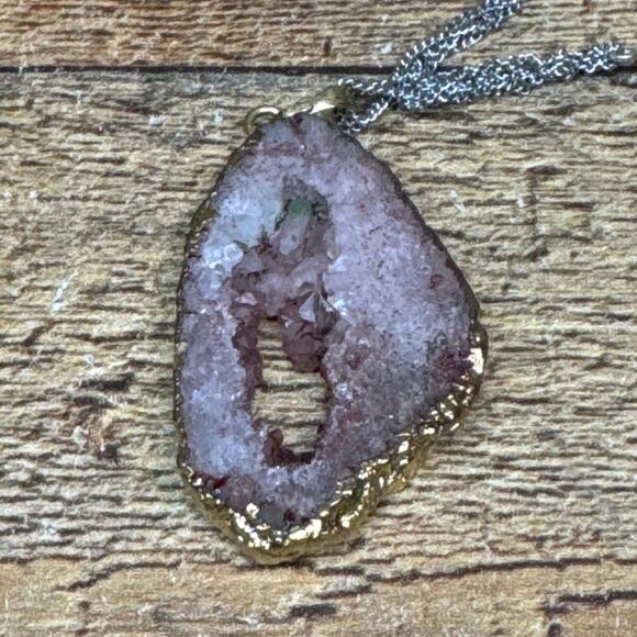 Nakamol Amethyst Geode Slice Pendant Beaded Chain Necklace - Picture 8 of 11